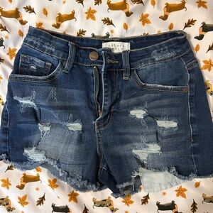 Women's Distressed Dark Blue Denim Shorts